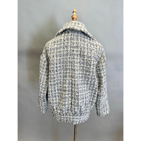 H&M Parisian Tweed Boucle Bomber Jacket Size XS Oversize white black tan - Picture 7 of 14